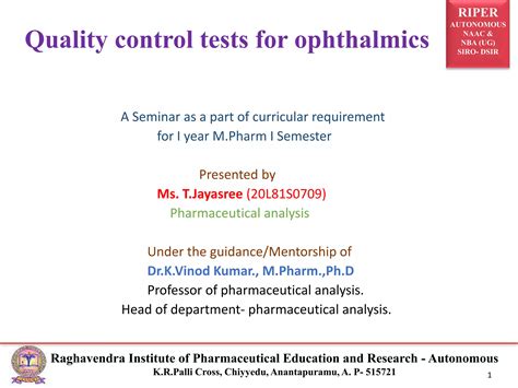 quality control tests for ophthalmic drugs